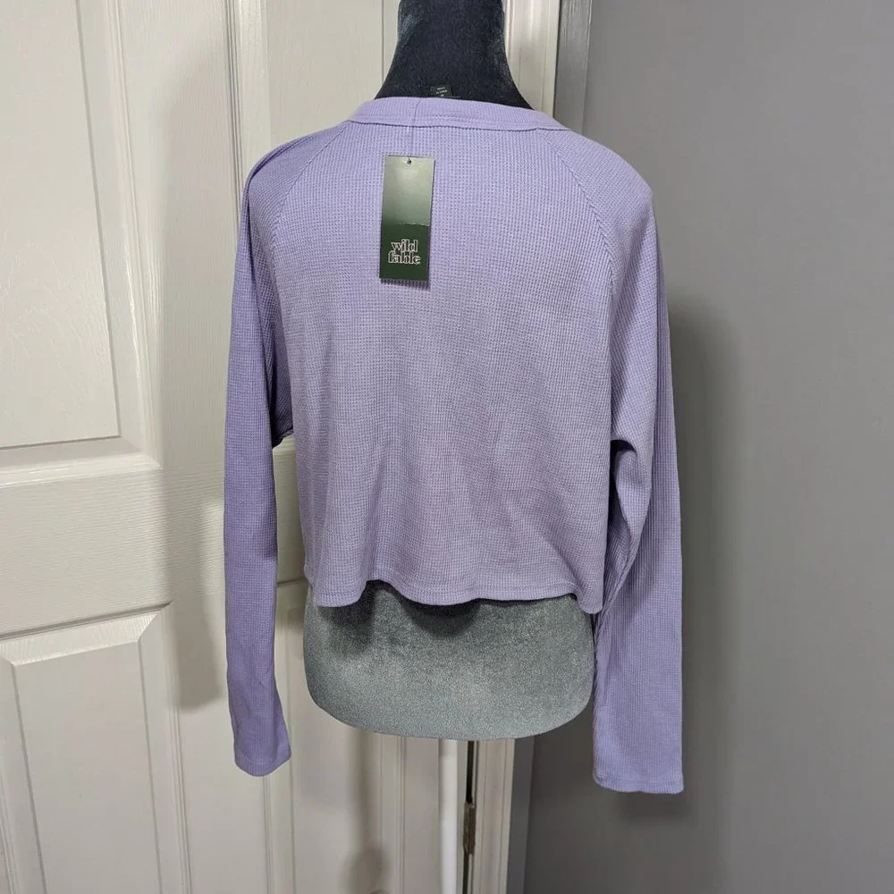 Wild Fable Purple Cropped Waffle Knit Long Sleeve Top Size Medium